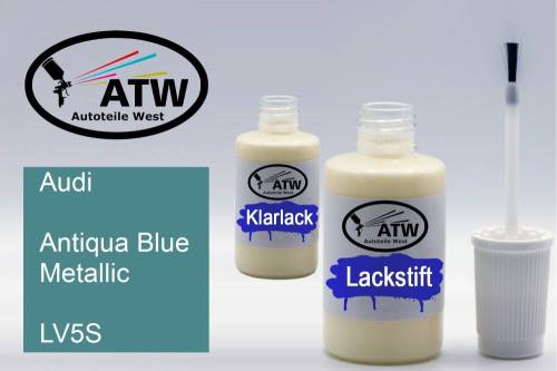 Audi, Antiqua Blue Metallic, LV5S: 20ml Lackstift + 20ml Klarlack - Set, von ATW Autoteile West.